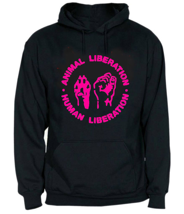 Animal Liberation capucha negra tinta fucsia